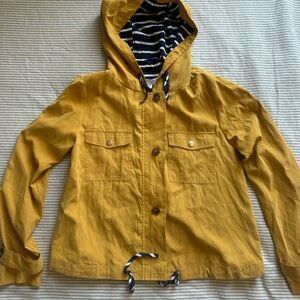 Yellow Hooded Jacket with Striped Lining